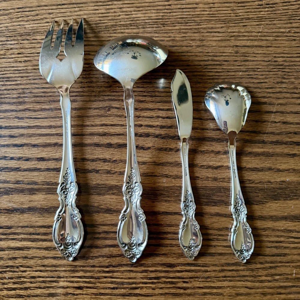 Vtg Oneida Louisiana Serving Set - Meat Fork, Ladle, Butter Knife, Sugar Spoon - Picture 4 of 11